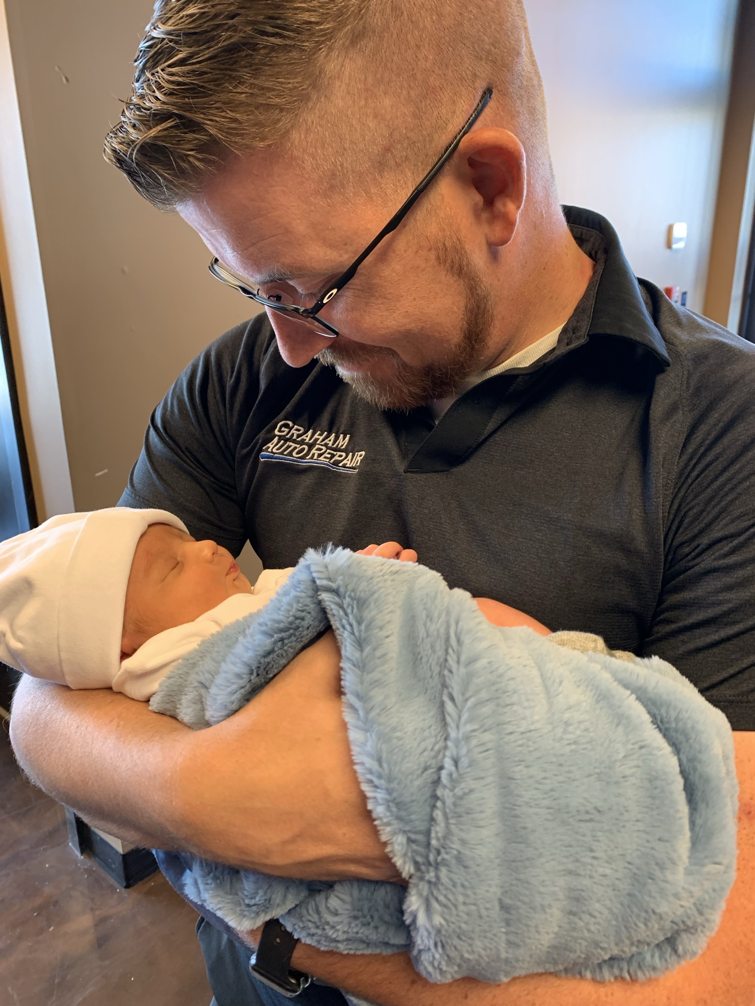 Graham Auto Repair Service Advisor Brian with Baby Greyson